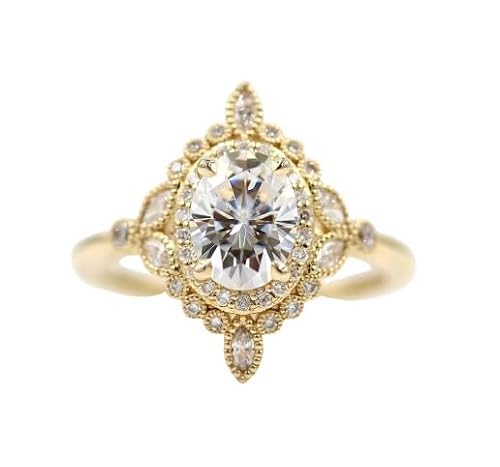 SANTOSH-ENTERPRISES 2.00Ct Oval Cut Lab Created White Diamond Solitaire Vintage Woman's Engagement Ring 14K Yellow Gold Finish (All Ring Size Available)