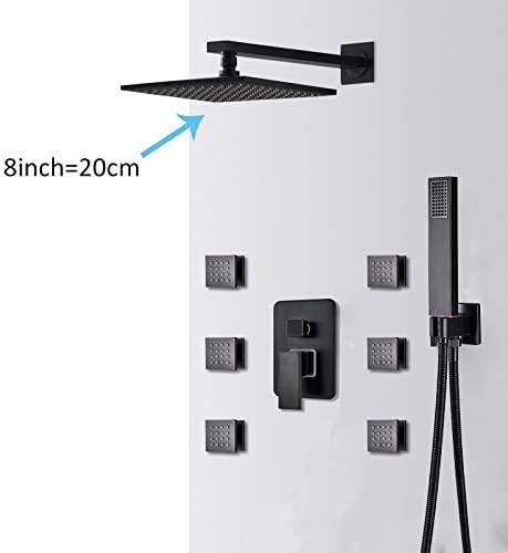 Moderno set di rubinetti per doccia neri con soffione doccia a pioggia, 6 getti massaggianti SPA a 3 vie, miscelatore caldo e freddo, 25,4 cm e 20,3 cm, sistema doccia per il massimo relax