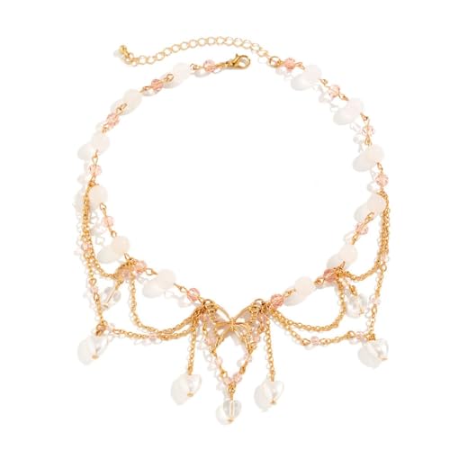 Pendentif papillon doré avec perles roses, le cadeau mignon idéal pour femme