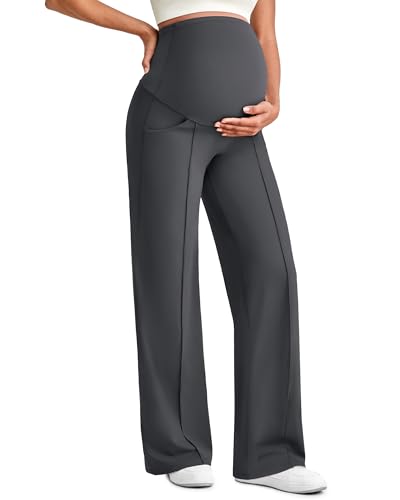 G4Free Maternity Dress Yoga Pants with Pockets Over The Belly Stretchy Work Slack Pregnancy Wide Leg Lounge Trousers