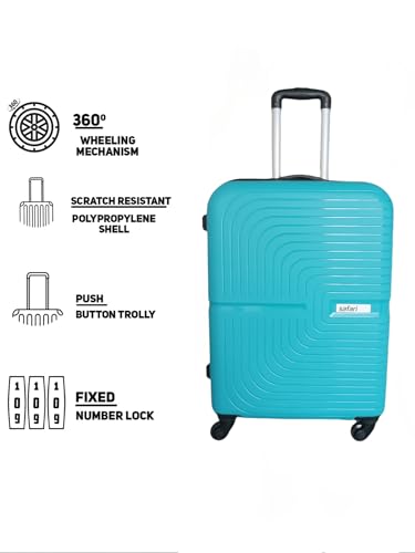 Image of Polypropylene Hard Shell 4 Spinner Wheels Safari Small Size Trolley Bag 20 inch for Travel Black (Teal Green), 70 cm