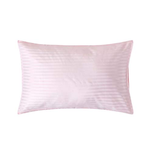 HOMESCAPES Pink Pure Egyptian Cotton Pillowcase Standard Size 330 TC 500 Thread Count Percale Equivalent Satin Stripe Housewife Pillow Case Pack of 2
