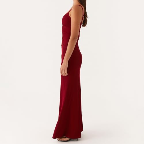 Image of Women Cut Out Maxi Dress Sleeveless Spaghetti Strap V Neck Backless Summer Bodycon Long Dress Party Dress
