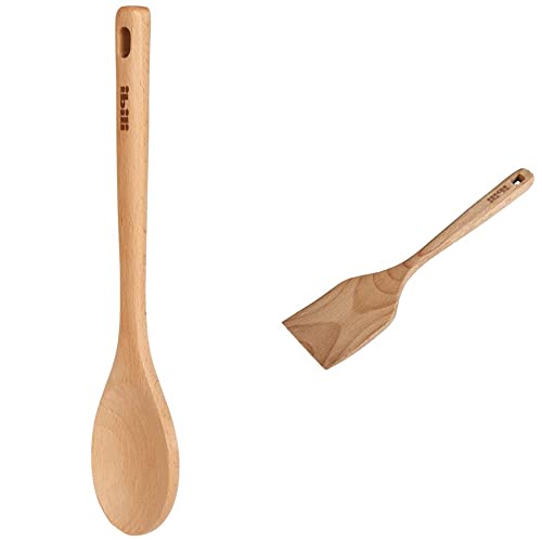 Ibili Español Cuchara Redonda 30 Cm De Madera De Haya, Color Marrón + Espatula Madera 30 Cm