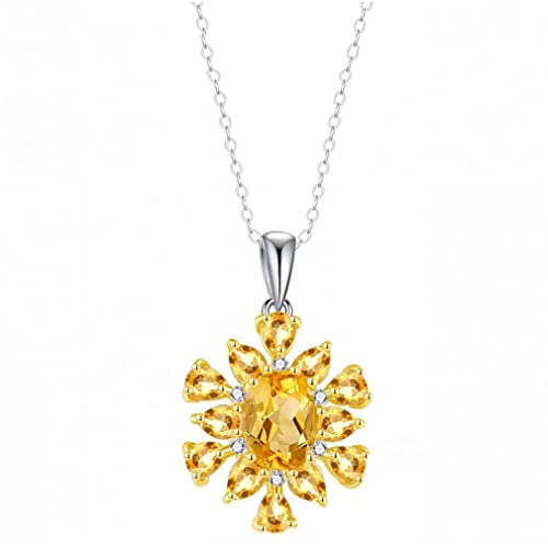 925 sterling silver pendant necklace women yellow big size stone gem gemstone with chain