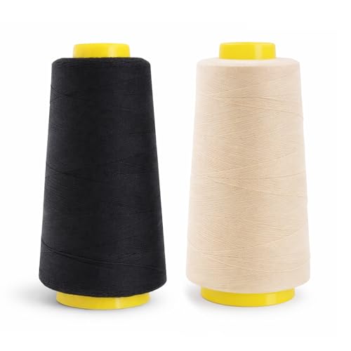 Image of Mandala Crafts Black Cream Mercerized Cotton Thread Cones, Sewing Quilting | 4800 Yds 50 WT, 100% Long Staple Cotton, Multipurpose, for Embroidery, Piecing, Sergers, Applique, Machine and Hand Sewing