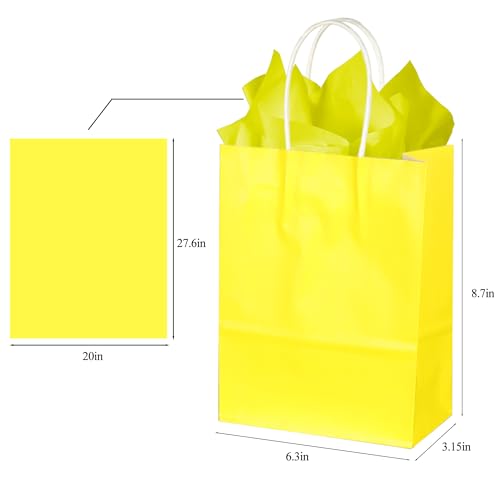 Image of BLEWINDZ 32Pcs Small Paper Gift Bags with Tissues, Yellow Party Favor Bags with Handles, 8.7 inch Goodie Bag for Birthday, Shopping, Party Supplies