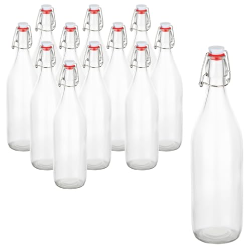 gouveo 12er Set Glasflaschen 1000 ml rund mit Bügelverschluss -...