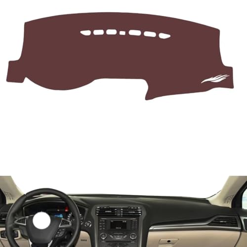 Leather Dash Board Cover mat Compatible with Ford Mondeo (no Speakers) 2013-2020 ，Anti-Glare and dust Protector(Brown)