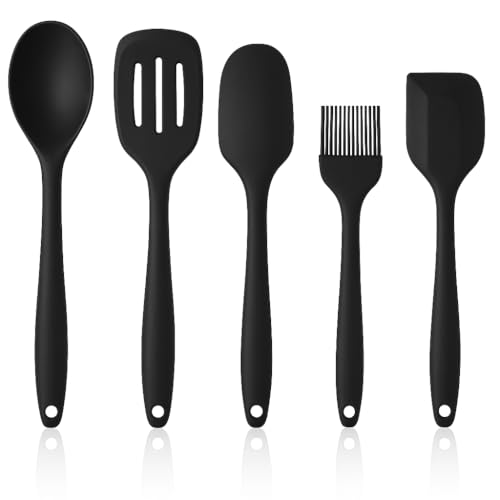 SUWORS 5'li Silikon Mutfak Seti – Kaşık, Kepçe, Spatula, Yağ Fırçası | Renkli Pişirme Seti | Isıya Dayanıklı | Mutfak Gereçleri (Renk Stok Durumuna Göre Gönderilir)