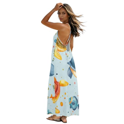 Robe de plage sexy pour vos vacances, coupe longue dos nu et imprimé tortue marine