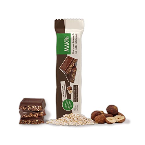 MAKRi Veganer Schokoriegel ohne Raffinierten Zucker, Haselnuss-Amaranth, Mit Dattelsüße, Bio & Fair (12 x 25 g) Cover