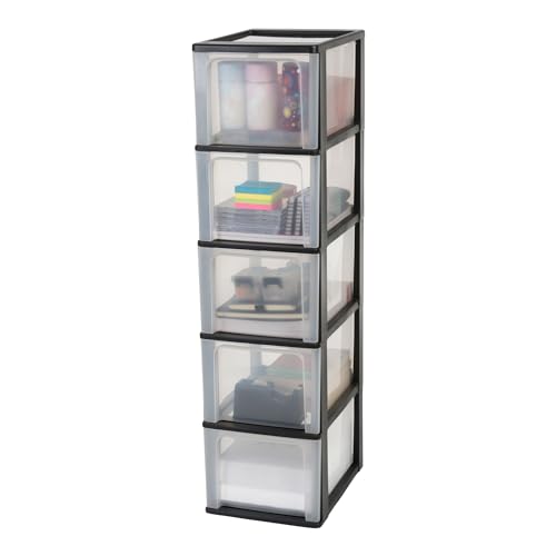 Iris Ohyama, Tour de Rangement Plastique, 5 Grands Tiroirs, Noir, Ouverture Facile, Format A4, A5 & A6, Meuble, Organisateur, pour Bureau, Fourniture Scolaire,...