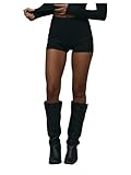 RoseSeek Women's High Waisted Mini Shorts Ruched Skinny Shorts Party Rave Hot Pants Black Large