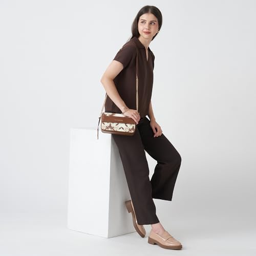 Image of Caprese Shibori Medium Sling Bag for Women with Adjustable & Detachable Strap | Printed Faux Leather Shoulder Bag with Multi-Compartments | Zipper & Magnetic Button | Detachable Charm