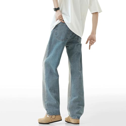 Men’s Baggy Patchwork Ripped Jeans Two-Tone Wide Leg Denim Pants with Distressed Front and Contrast Side Panels3