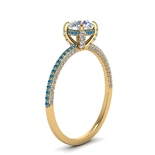Image of Choose Your Gemstone Delicate Hidden Halo Diamond CZ Ring Yellow Gold Plated Round Shape Petite Engagement Rings Minimal Modern Design Birthday Gift Wedding Gift US Size 4 to 12