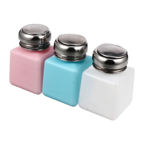 ULTECHNOVO 3 piezas Botellas Dispensadoras de Quitaesmalte con Bomba Presionadora Frascos para Removedor de Esmalte de Uñas Semipermanente Colores Blanco Rosa y Azul para Manicura