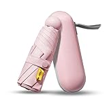 Mini Folding Umbrella with Case, Pocket Sized Lightweight Portable Umbrella, Light Compact Rain Umbrella for Travel Outdoor Daily Use, Small Sun Rain Pocket Umbrella for Girls and Women men (Pink)