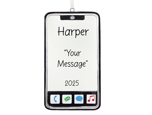UniqXmas Personalized Cell Phone Christmas Ornament 2025 | Custom Black Smartphone Decoration for Xmas Tree - Blogger Vlogger Youtuber Social Media Lover Gift | Customizable with Name & Year