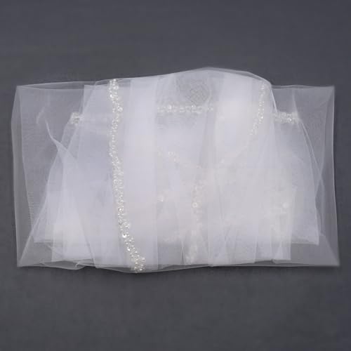 GAODESI Wedding Veil Pearls and Crystals Beaded Edge 1 Tier Fingertip Length Bridal Veil