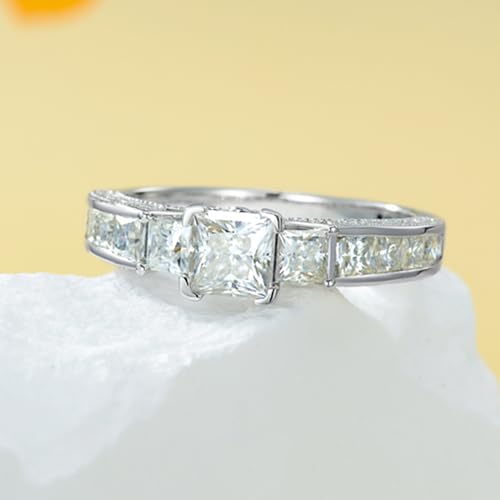 Blocaci 3 Stone Princess Cut Engagement Rings for Women Platinum Plated Silver 1-1/3 Carat(ctw) Moissanite Engagement Ring Vintage Wedding Promise Rings for Her3