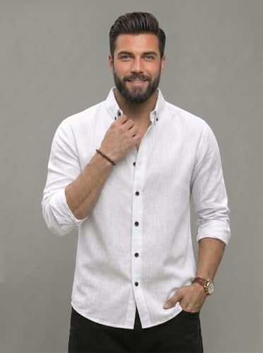 Image of NexaFlair Men's Regular Fit Solid Pattern Laffer Cotton Shirt with Long Sleeve Collared Neck Standard Length and Button Down Closure Type | Mens Casual Shirts | Man's Formal Shirts