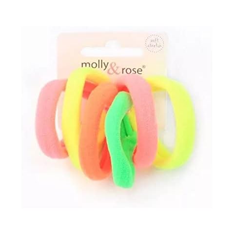 HD Novelty Set of 6 Soft Jersey Endless Hair Elastics Bobbles Bands 6 - 8mm Thick Elastic Hair Ties Ponytail Holders Stretchy Hair Bands Elastic Cords Hair Accessory for Girls Women Ladies (Neon Mix) Cover