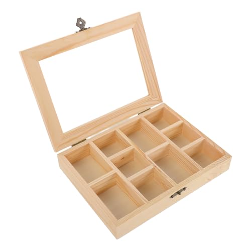 Homoyoyo Caja de madera con tapa de cristal, minerales, caja de almacenamiento de cristal, caja coleccionable, protección contra el polvo, portátil para clases escolares y exposición de minerales al