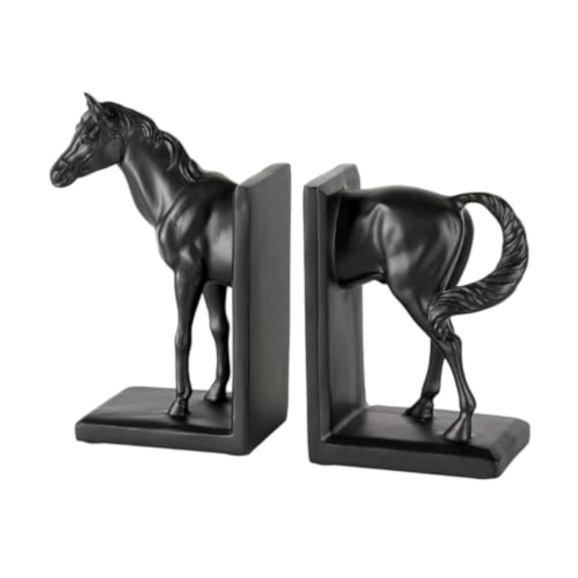 Mirrored Horse Bookends Sculpted Bookends with Rectangular Base