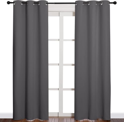 Image of Homerz Premium Set of 2 Blackout Door Curtains 7 Feet Long with Velcro Tie Back, 95% Room Darkening Curtain, Noise Reduction, Thermal Insulated Curtains (Grey, 7 ft- Set of 2)
