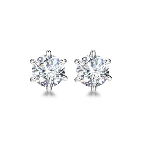 Agvana Elegant Light 0.6-2 Ct. Tw. Lab-Grown Diamond 6-Prong Stud Earrings in Sterling Silver (D-E Color, VS Clarity) Fine Jewelry Mothers Day Gifts for Women Mom Anniversary Birthday Gifts for Her