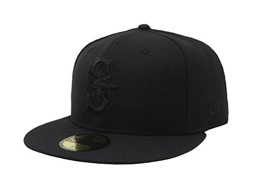 New Era 59Fifty Hat Seattle Mariners Black on Black Fitted Cap 11591102 (7 3/8)