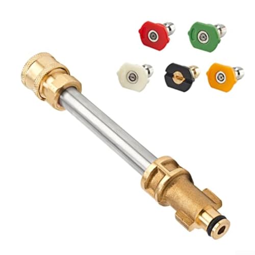 Floweringbeter Herramienta de mantenimiento de lavado de coches, adaptador de limpiador de alta presión, 16 cm, 5 boquillas para construcción de goma de latón Portland