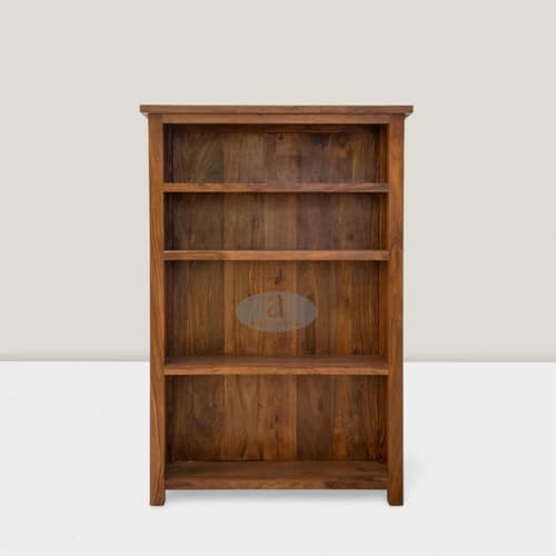 Image of ANGEL FURNITURE Solid Sheesham Wood Antonio Large Bookshelf Large, Honey Finish, Semi-Gloss, 90x30x135CM