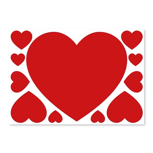 Juego de 11 adhesivos de vinilo autoadhesivos Rojo corazones de San Valentín para paredes, ventanas y pantallas (Pequeña)