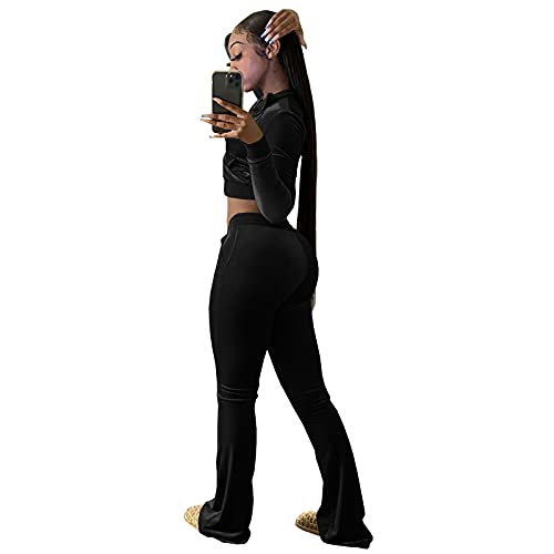 Womens Two Piece Outfits Tracksuit - Zip Up Jackets and Long SweatPants Jogging Suit Sweatsuits Lounge Set Black S - Thumbnail 3