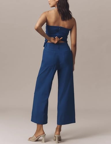 Women's Wide Leg Pants High Waisted Loose Fit Cropped Hem Trousers with Pockets Casual Work Business Pants4