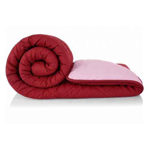 Image of DECORUM Reversible Comforter Double Bed 250 GSM | Red & Baby Pink | Ultra Soft Microfiber Quilt | Lightweight All Season Comforter | (228 X 223 CM)