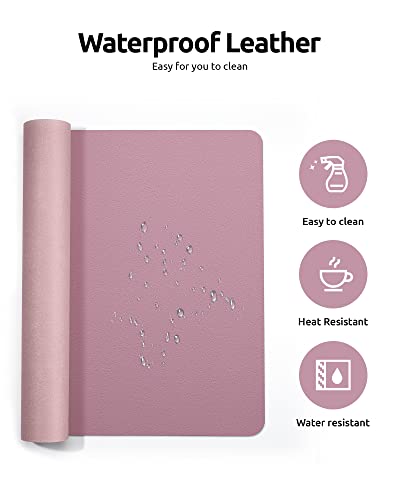 Image of YSAGi Leather Desk Mat, Large Mouse Mat, 60 x 35 cm, Pale Mauve | Non-Slip Desk Pad, Keyboard Mat, Waterproof Table Protector Desk Accessories for Office & Home