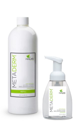 MetaDerm Baby 100% Organic Foaming Shampoo and Wash (Unscented, Foaming Bottle 8.4 oz and 32 oz refill)