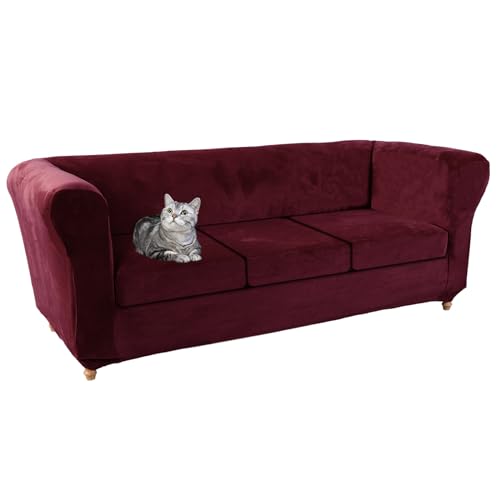 Chesterfield Sofabezug 1, 2, 3-teilig, Stretch-Sofa-Schonbezüge, waschbar, Samt, Couchbezug, Kissen, Möbelschutz für gebogene Sofas, Rot + 3 kleine Sitze) Chesterfield Sofabezug 1, 2, 3-teilig, Stretch-Sofa-Schonbezüge, waschbar, Samt, Couchbezug, Kissen, Möbelschutz für gebogene Sofas, Rot + 3 kleine Sitze)