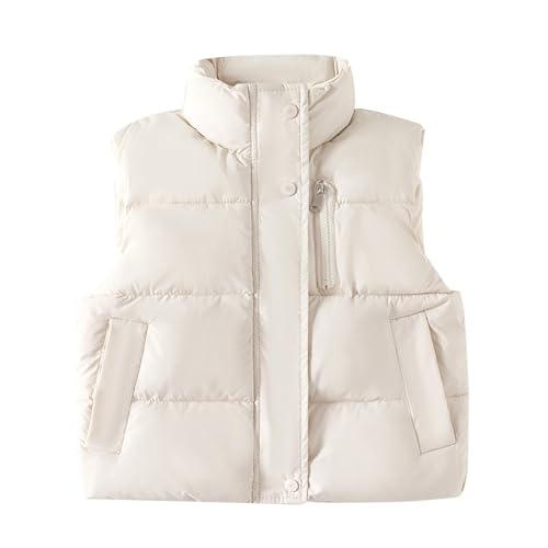 Kids Boys Puffer Sleeveless Vest Jacket Thickened Zipper Cotton Standing Collar Coat Toddler Boys Warm Comfy Outwear