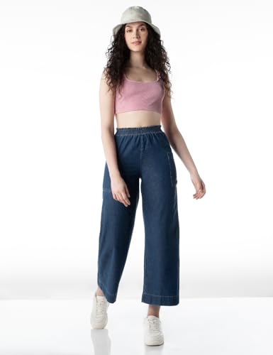 Image of INKD Women's Wide Leg Jeans - High-Rise | 100% Cotton| Enzyme Wash | Elasticated Waistband | Jeans for Women (Available in Plus Sizes)