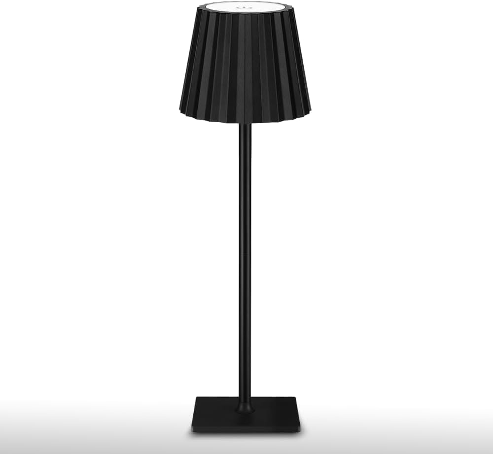 HPUFKOT Portable Metal Desk Lamp,3-Color Touch Control, Rechargeable Battery - Ideal Bedside Lamp for Bedroom Nightstand (Light Black)