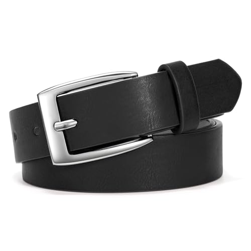 Vintage Style Leather Belt - Gold Buckle Waist Belt for Jeans, Dresses and Casual Pants