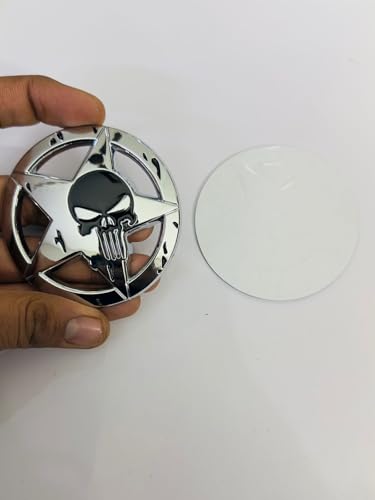 Image of Emblems for Car & Bike Metal Lo.go and Grill Me.tal Lo.go, Auto Accessories for Car Emblem 3D Badge Auto Racing Sport Sticker Grand Tourer Decal. (Round Star Skull Chrome Black Punisher)