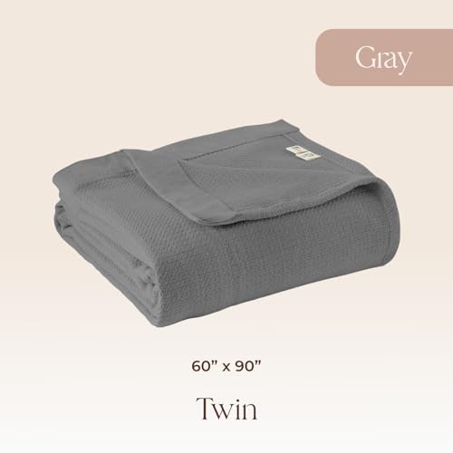 Image of 100% Organic Cotton Blanket - GOTS & Fairtrade Certified Organic Cotton Throw Blanket for Bed with a Heavy & Breathable Single Knit Weave - Great as Bedspread or Coverlet (Gray, Twin)