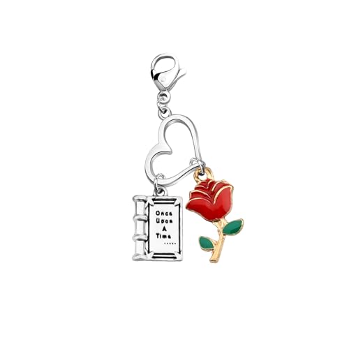 AKTAP Beauty Beast Movie Inspired Earring Rose Belle Charm Jewelry for Princess Fans (B-auty B-ast Movie Inspired Zipper Keychain)