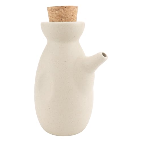 LCJAOF Ceramic Soy Sauce Dispenser with Cork Lid, 300ml Japanese Oil Cruet